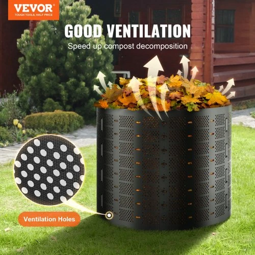 Koduva Komposto dėžė VEVOR, HDPE, juoda, 1000 l, 335 x 90 cm