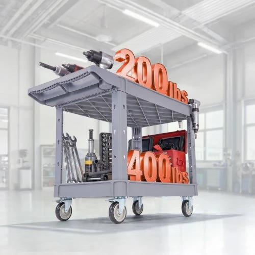 Koduva Komunalinis vežimėlis VEVOR, 2 lentynų, plastikinis, pilkas, 114 x 61 x 84 cm, iki 250 kg