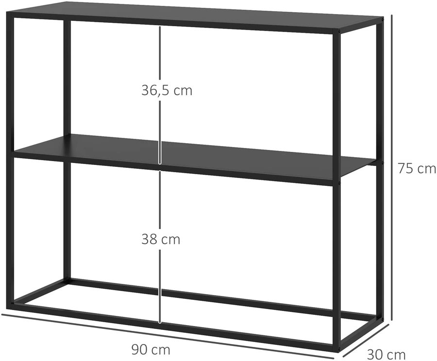 Aosom Konsolinis stalas, juodas, 90 x 30 x 75 cm, 2 aukštai, milteliniu būdu dažytas plienas