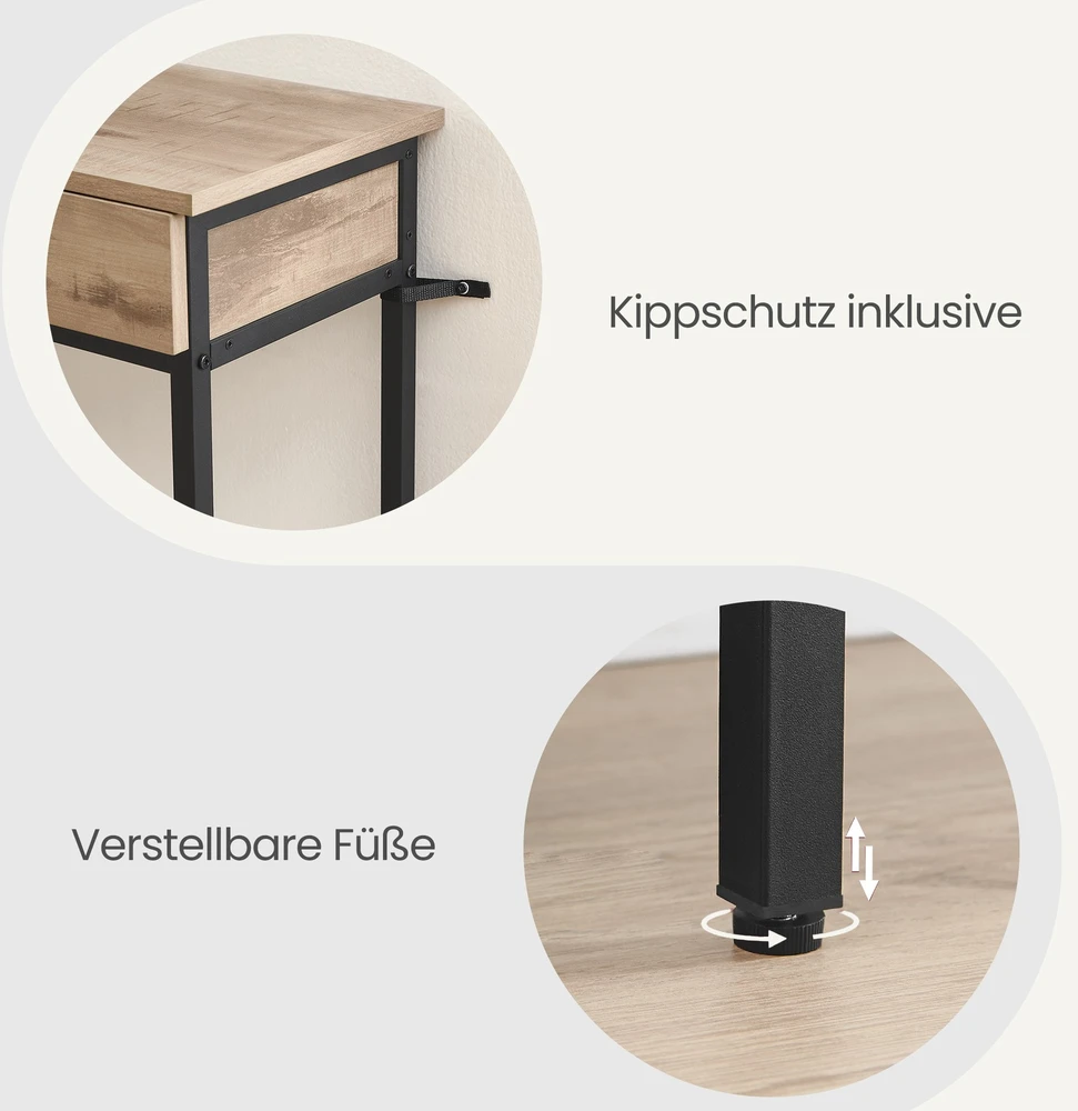 Songmics Konsolinis stalas su 2 stalčiais, 30 x 100 x 80 cm, plienas, rudai juodas