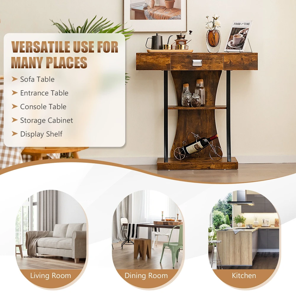 Promotion Konsolinis stalas su stalčiumi ir 2 aukštų lentynomis, Rustic Brown