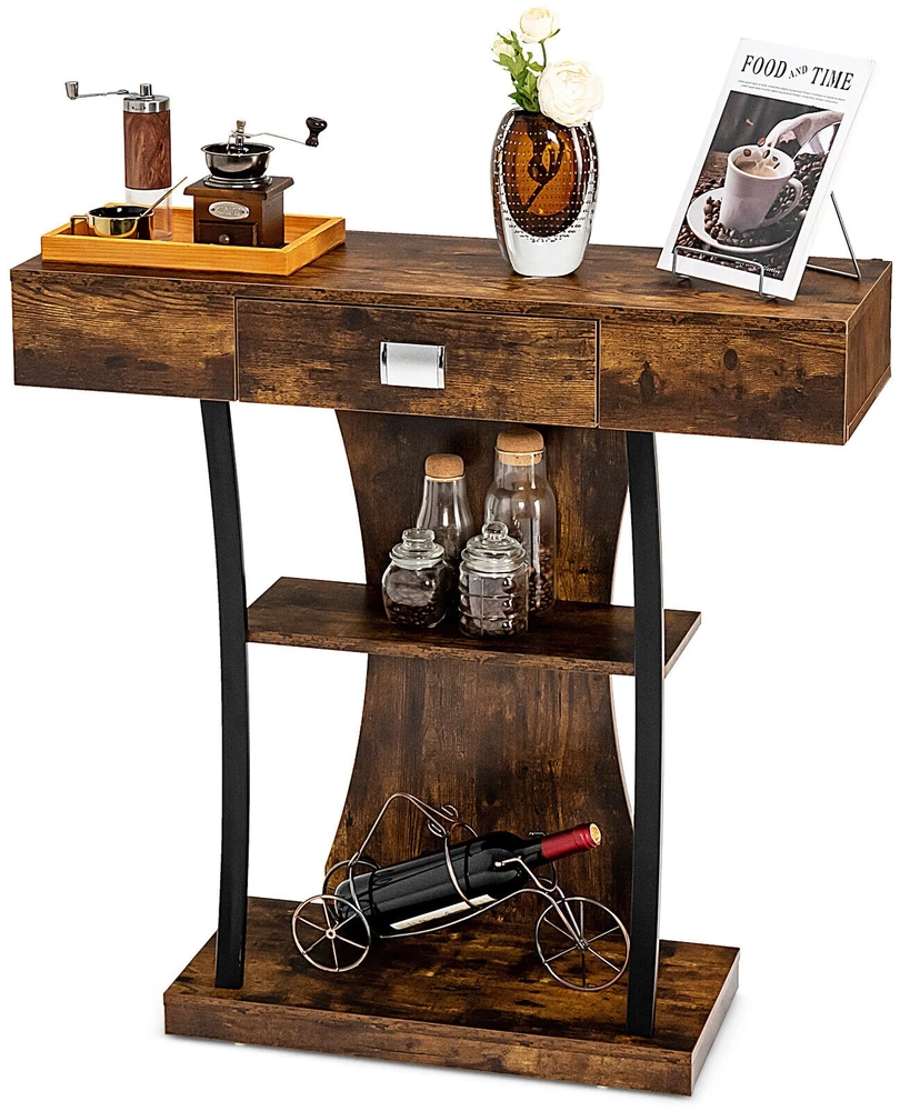 Promotion Konsolinis stalas su stalčiumi ir 2 aukštų lentynomis, Rustic Brown