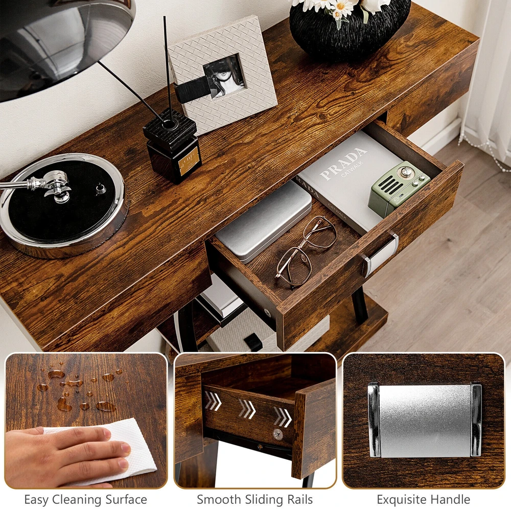Promotion Konsolinis stalas su stalčiumi ir 2 aukštų lentynomis, Rustic Brown