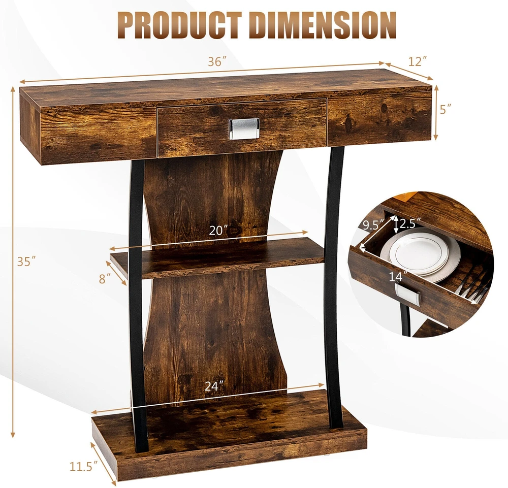 Promotion Konsolinis stalas su stalčiumi ir 2 aukštų lentynomis, Rustic Brown