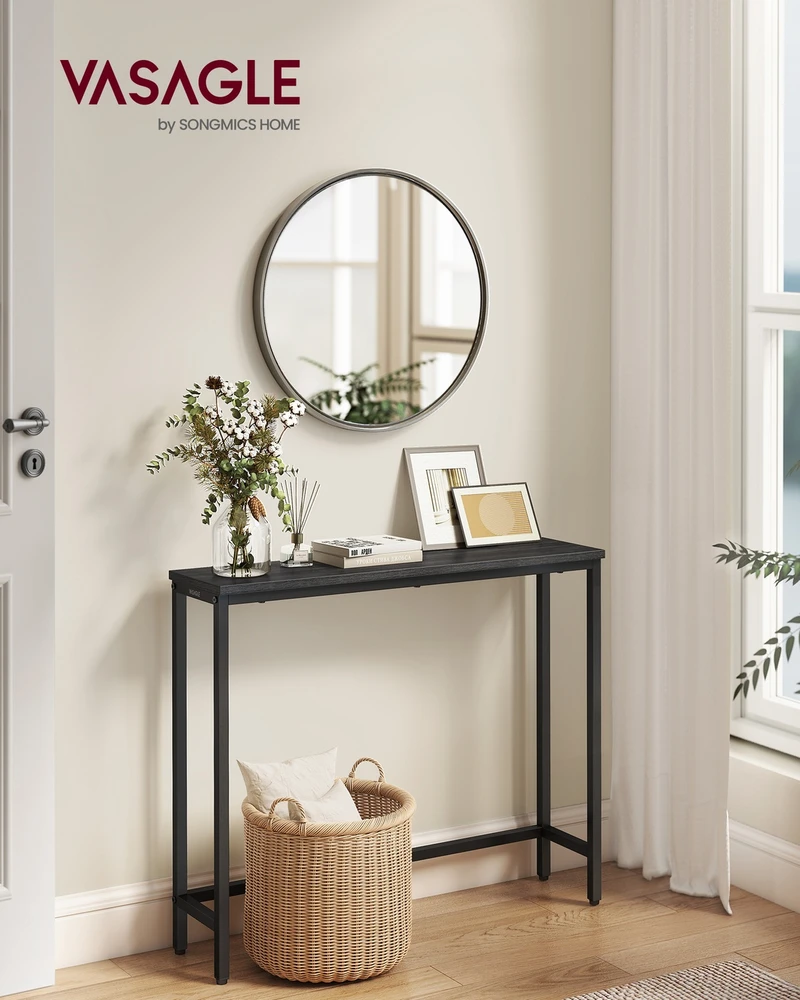 Songmics Konsolinis staliukas 20 x 80 x 81,2 cm, plieno ir medžio drožlių plokštės, antracito pilka, juoda