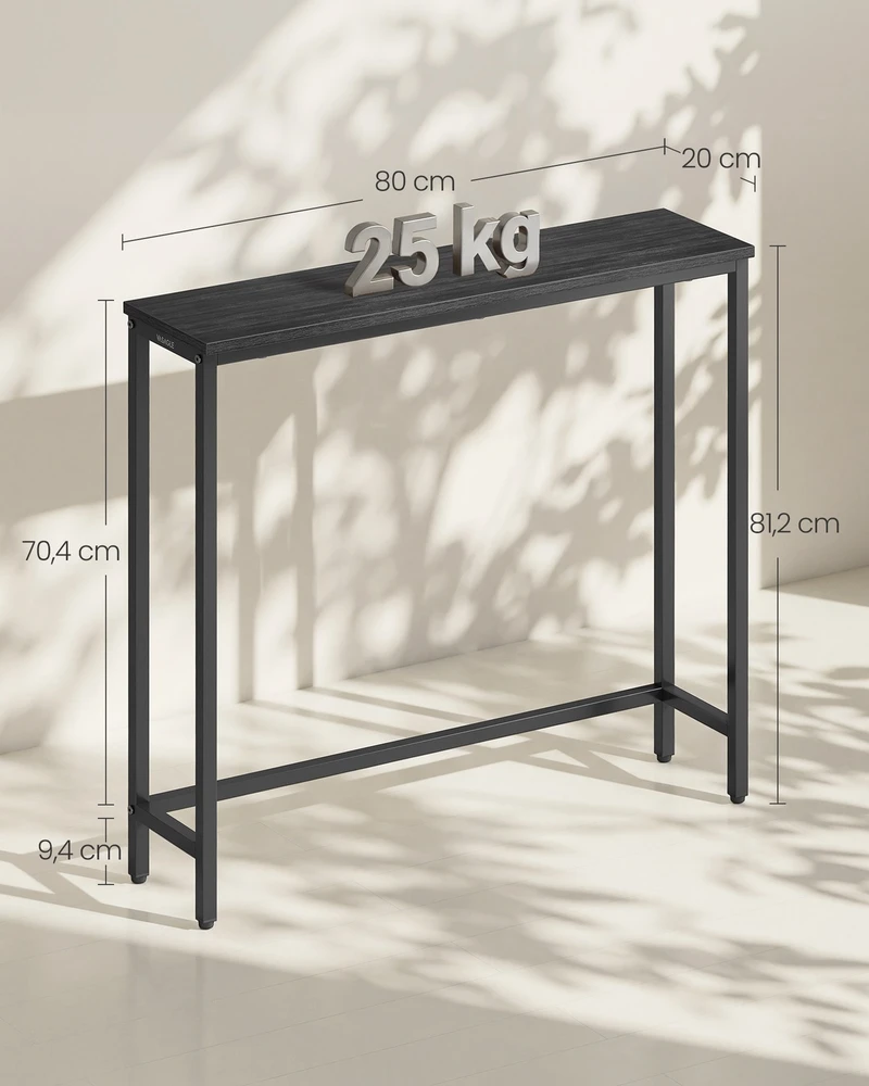 Songmics Konsolinis staliukas 20 x 80 x 81,2 cm, plieno ir medžio drožlių plokštės, antracito pilka, juoda