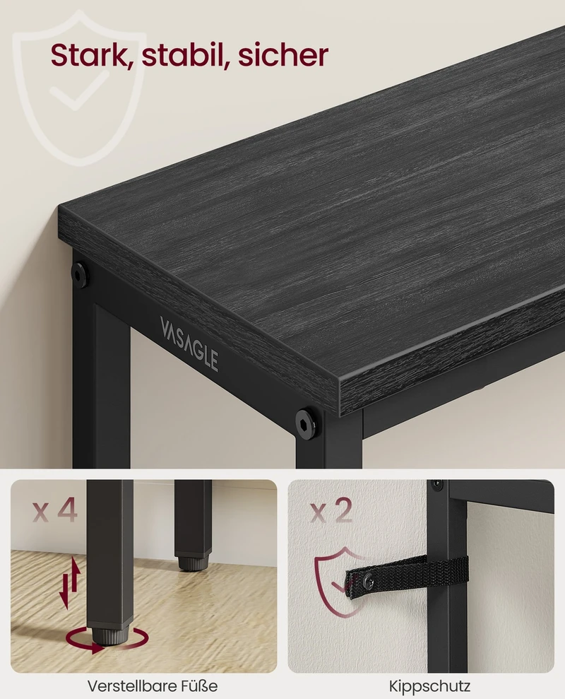 Songmics Konsolinis staliukas 20 x 80 x 81,2 cm, plieno ir medžio drožlių plokštės, antracito pilka, juoda