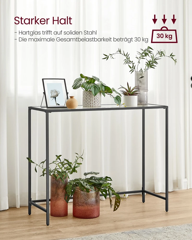 Koduva Konsolinis staliukas iš metalo ir stiklo, juodas, 100 x 35 x 80 cm