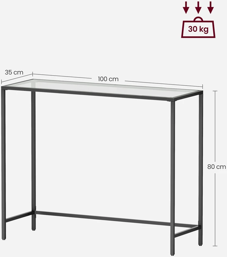 Koduva Konsolinis staliukas iš metalo ir stiklo, juodas, 100 x 35 x 80 cm