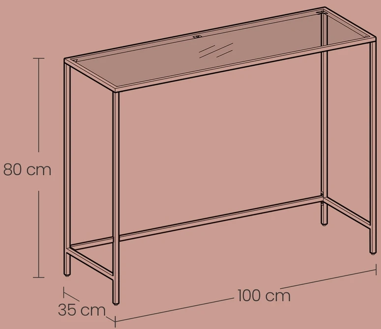 Songmics Konsolinis staliukas iš stiklo ir metalo, auksinės spalvos, 100 x 35 x 80 cm