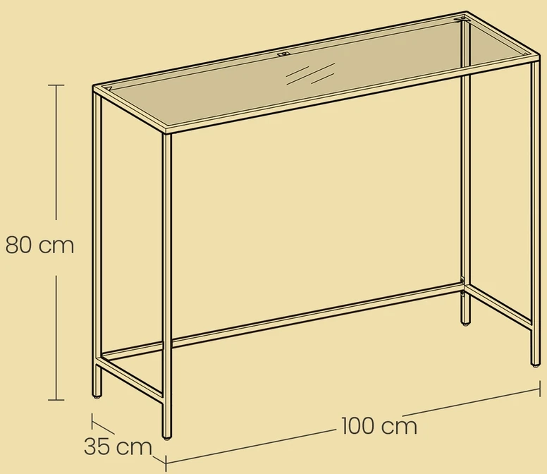 Songmics Konsolinis staliukas iš stiklo ir plieno, juodas, 100 x 35 x 80 cm, apkrova 30 kg