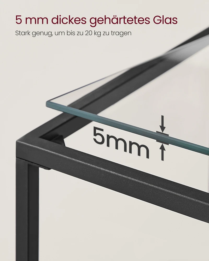Songmics Konsolinis staliukas su 2 lentynomis, juodas, metalas ir stiklas, 100 x 35 x 80 cm