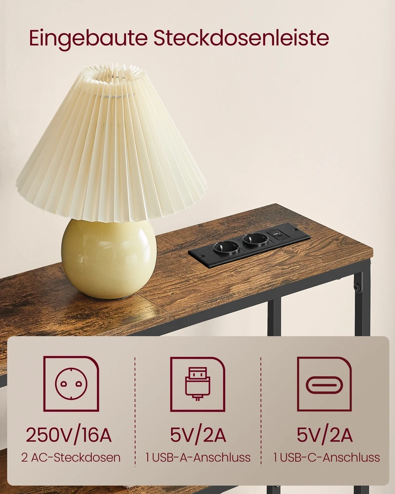 Koduva Konsolinis staliukas su 2 lentynomis, 20 x 80 x 80 cm, medžio drožlių plokštė ir plienas, rudas-juodas