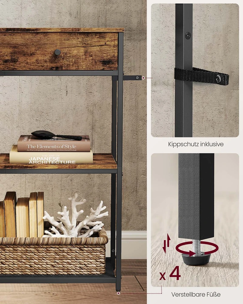 Songmics Konsolinis staliukas su 2 medžiaginiais stalčiais, 24 x 76 x 80 cm, vintažinės rudos/juodos spalvos