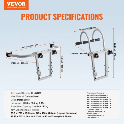 VEVOR Kopėčių stabilizatorius KH-WD03, 2 viename, matinė sidabro spalva, iki 150 kg