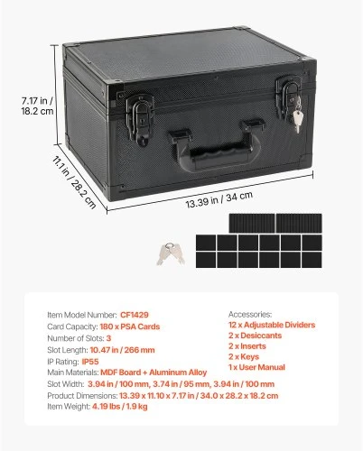 VEVOR Kortelių dėžė CF1429, 3 skyrių, su mechaniniu užraktu, 36 x 22 x 34 cm