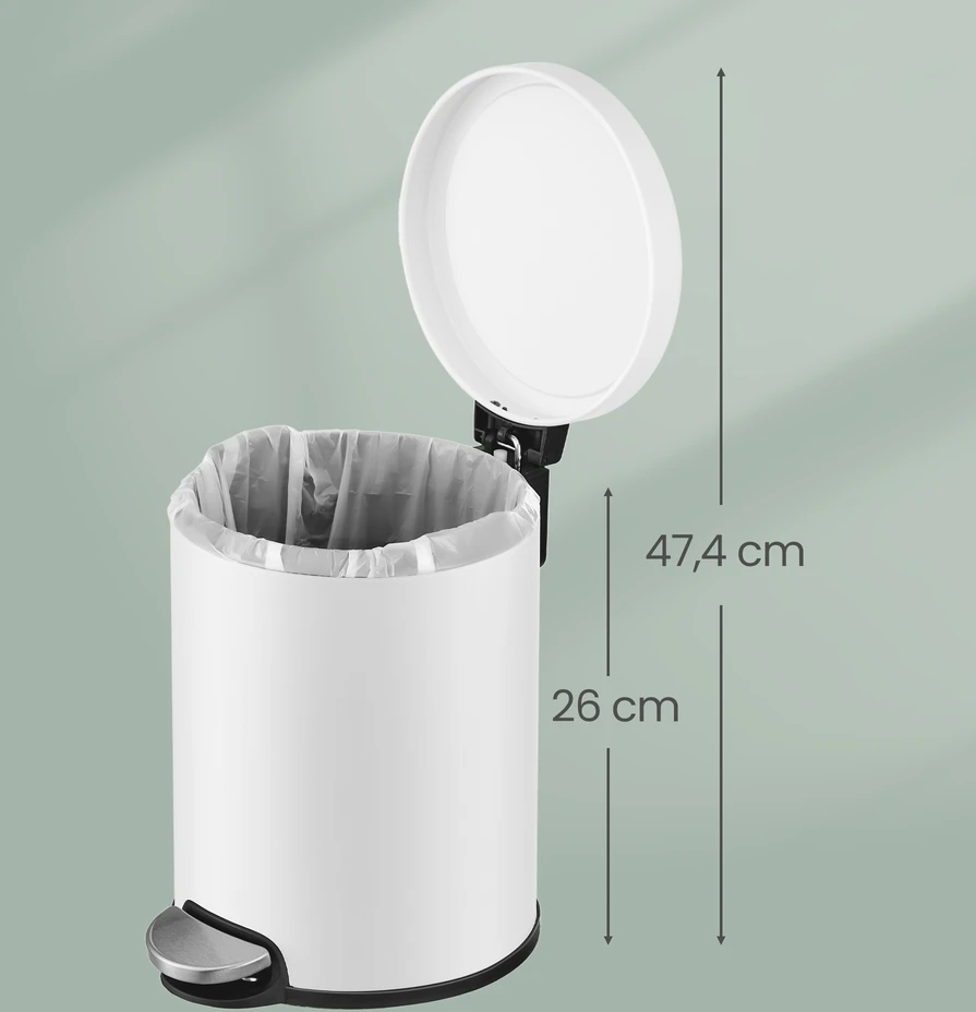 Koduva Kosmetinė pedalų šiukšliadėžė voniai, 3 l, su švelniai užsidarančiu dangčiu, balta