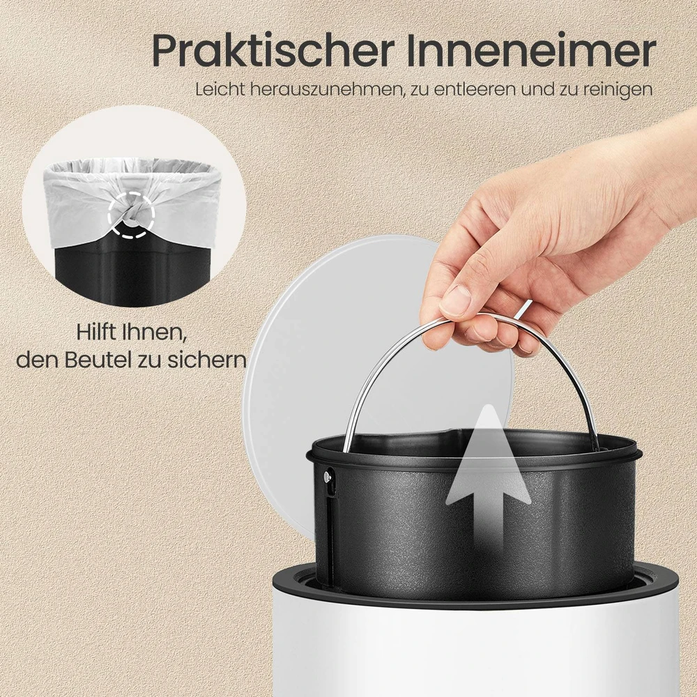 Koduva Kosmetinė šiukšliadėžė su dangčiu, 3 l, balta, iš plienu dengto plieno, su „Softclose“