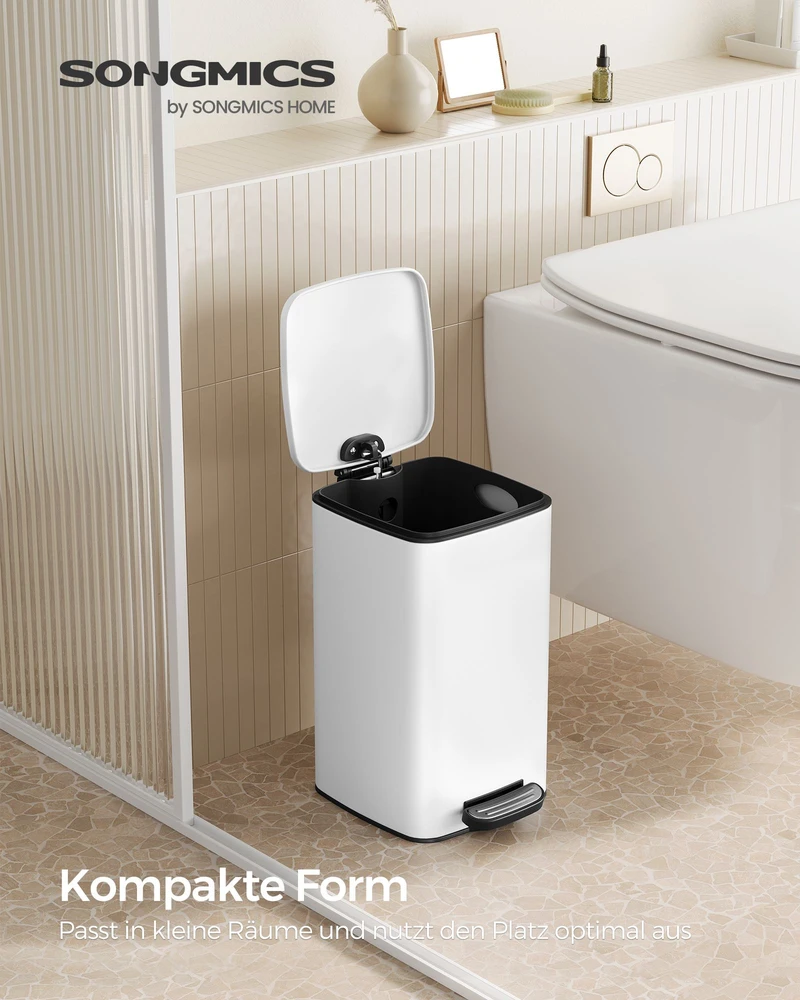Koduva Kosmetinė šiukšliadėžė su pedalu, 8 l, balta, plieninė, su soft-close dangčiu