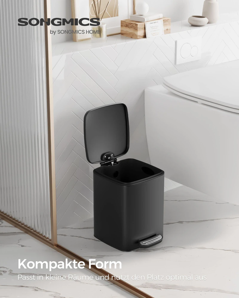 Koduva Kosmetinė šiukšliadėžė su pedalu, 6 l, juoda, plieninė, 23,9 x 19,3 x 25,5 cm