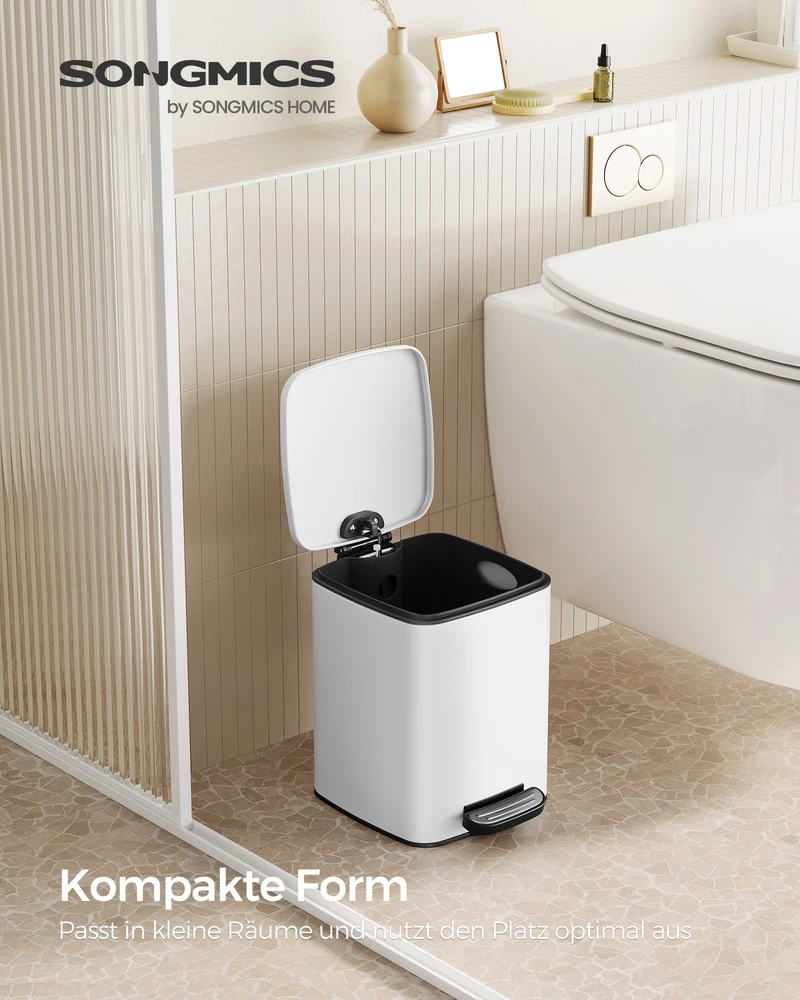 Koduva Kosmetinė šiukšliadėžė su pedalu, 6 l, balta, plieninė, 23,9 x 19,3 x 25,5 cm