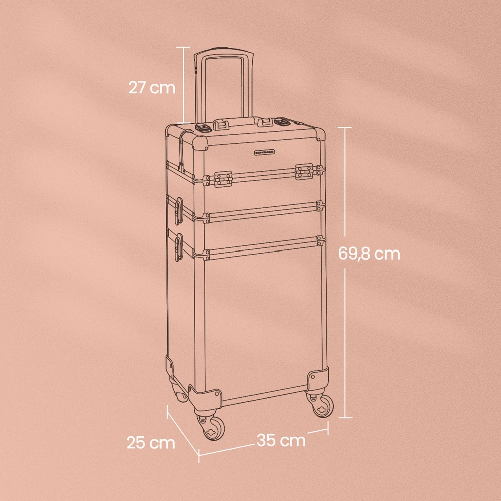 Songmics Kosmetinis lagaminas su ratukais, 3 dalių, 35 x 25 x 69,8 cm, juodas