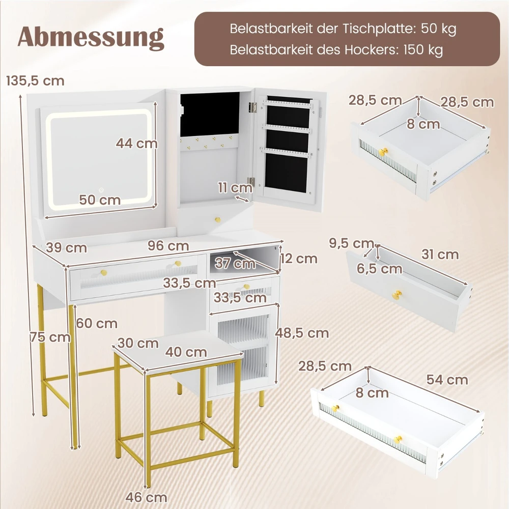 Promotion Kosmetinis staliukas su LED apšvietimu ir įkrovimo stotele