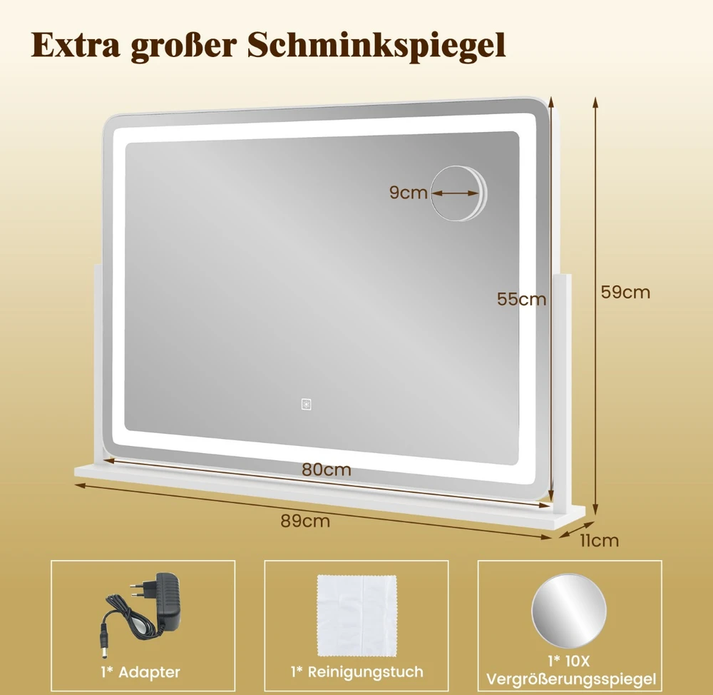 Sofa Promotion Kosmetinis veidrodis su apšvietimu, 80 x 55 cm, 10X didinamasis veidrodėlis, baltas
