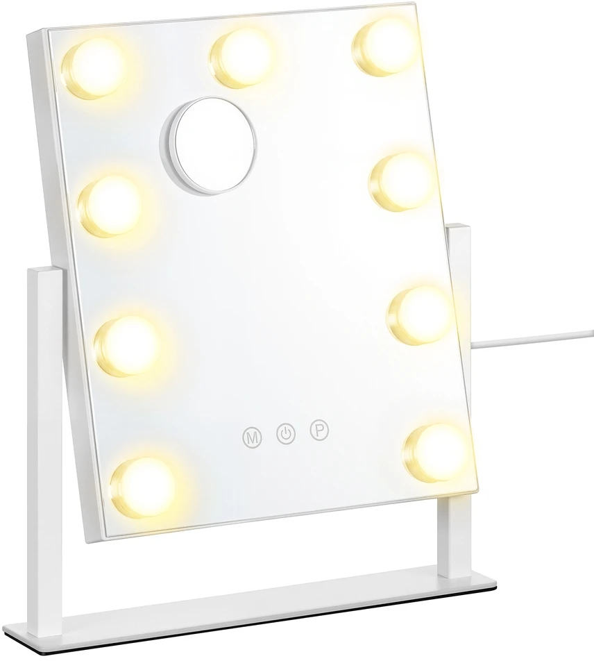 Songmics Kosmetinis veidrodis su LED apšvietimu, 15 lempučių, jutiklinis valdymas, baltas, 58 x 43 cm