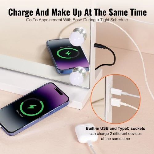 Koduva Kosmetinis veidrodis VEVOR su apšvietimu, USB-C, baltas, 80 x 14 x 62 cm