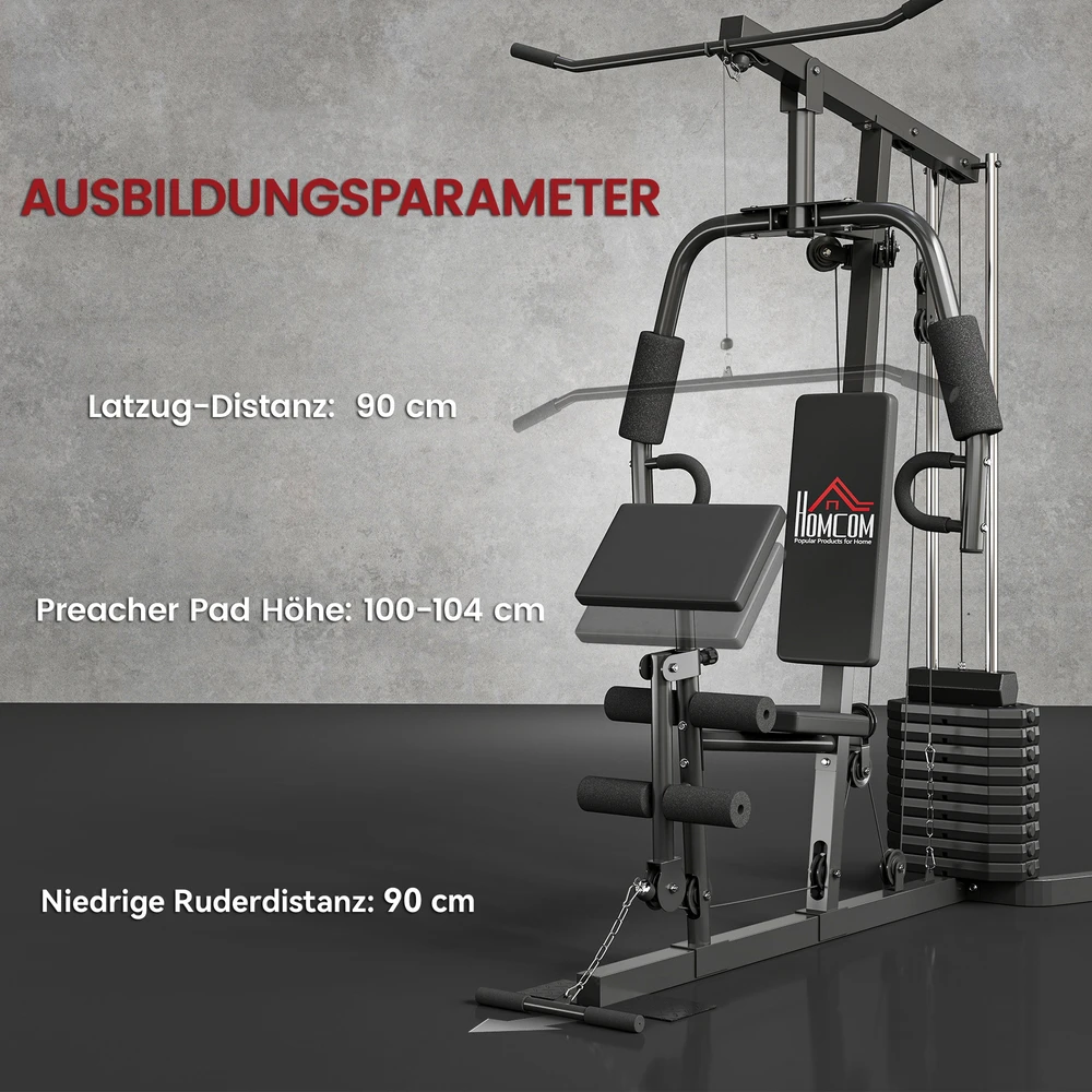Aosom Kraftstation su 45 kg svorių bloku, 180 x 108 x 200 cm, juoda, plienas