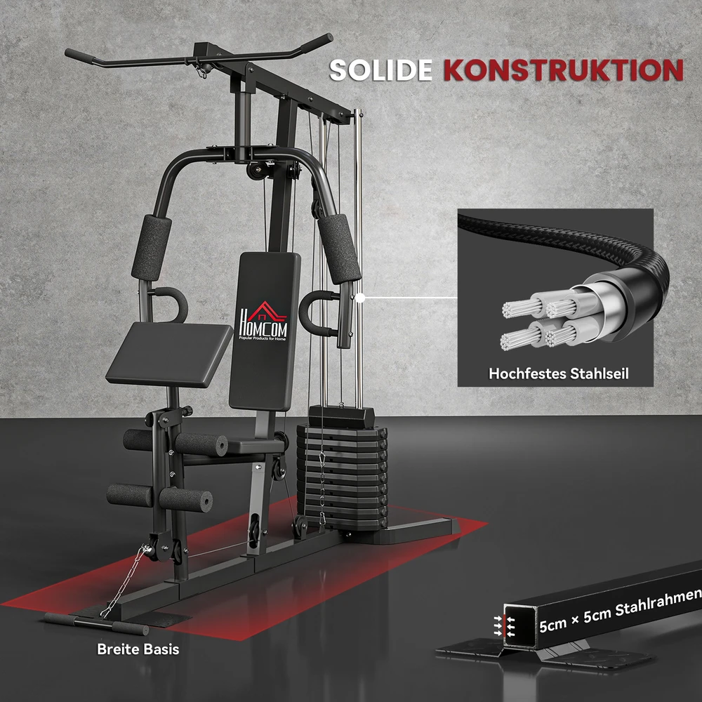 Aosom Kraftstation su 45 kg svorių bloku, 180 x 108 x 200 cm, juoda, plienas