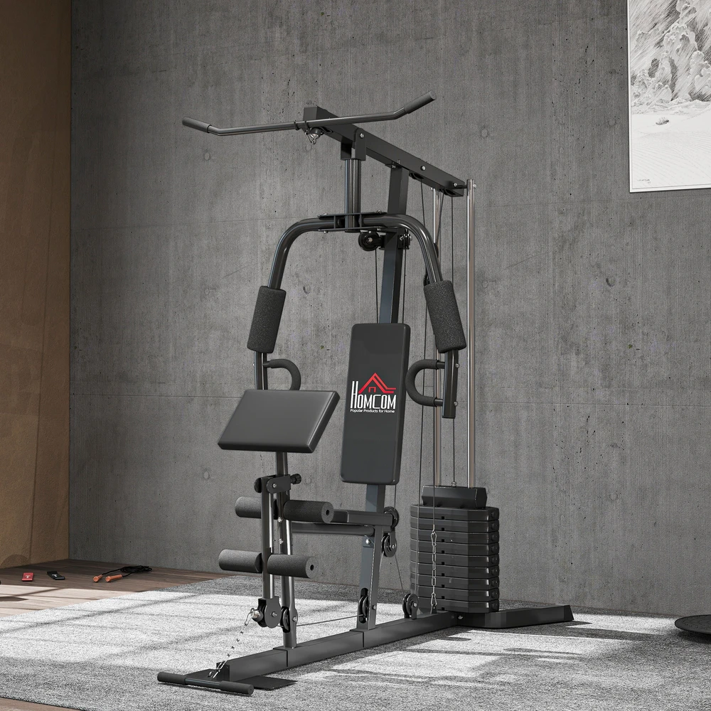 Aosom Kraftstation su 45 kg svorių bloku, 180 x 108 x 200 cm, juoda, plienas