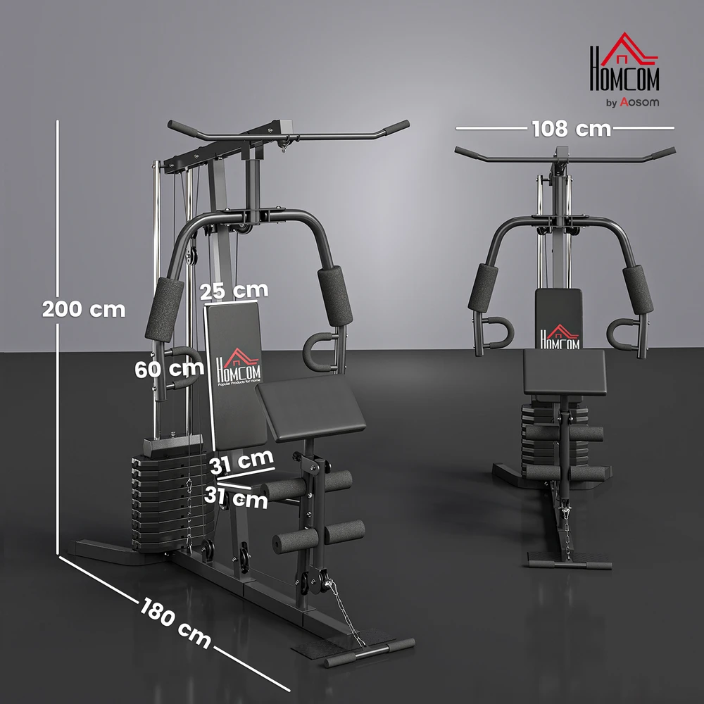 Aosom Kraftstation su 45 kg svorių bloku, 180 x 108 x 200 cm, juoda, plienas