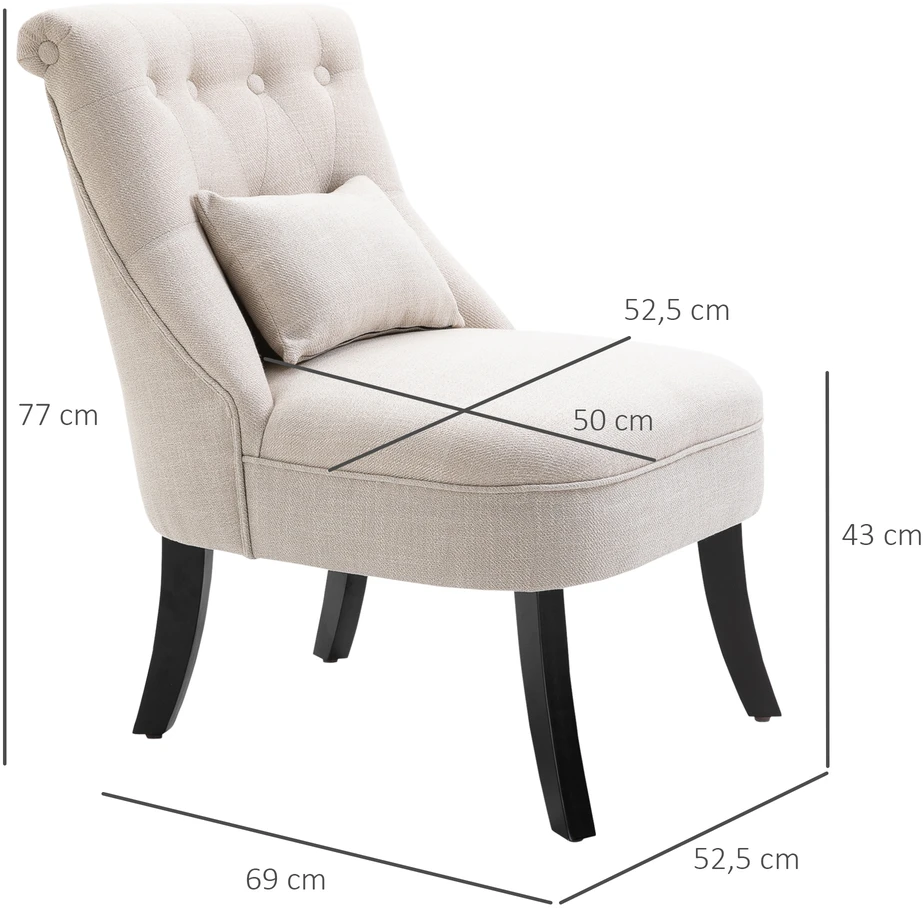 Aosom Kreminės spalvos minkštas krėslas su dygsniuotu atlošu, 52,5 × 69 × 77 cm