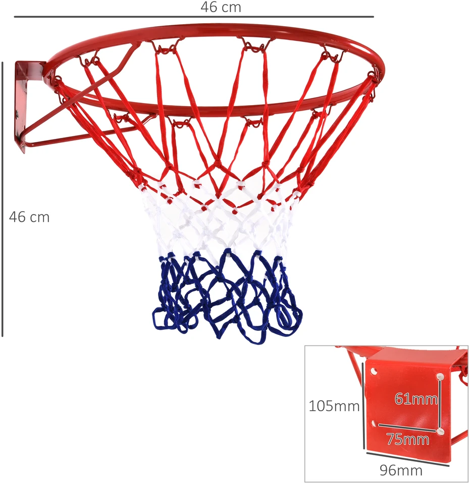 Aosom Krepšinio lankas sieniniam montavimui, Ø46 cm, raudona / mėlyna / balta