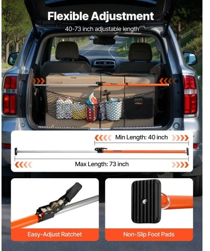 VEVOR Krovinio fiksavimo strypas CB2501SNB, plienas ir plastikas, oranžinis, reguliuojamas 102-185 cm