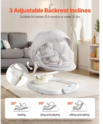 VEVOR Kūdikių sūpynės BB501K, 3 greičiai, 3 sėdynės padėtys, 73 x 54 x 40-63 cm