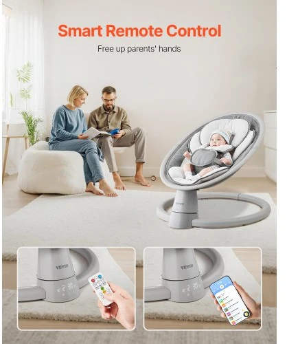 VEVOR Kūdikių sūpynės BB702A, 5 greičių, su nuotoliniu valdymu, Bluetooth, iki 9kg