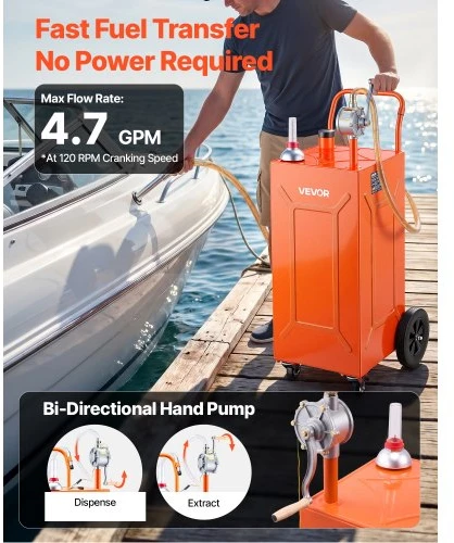 Koduva Kuro vežimėlis VEVOR, 132,5 l, anglinis plienas, oranžinis, su rankiniu siurbliu ir 4 ratukais