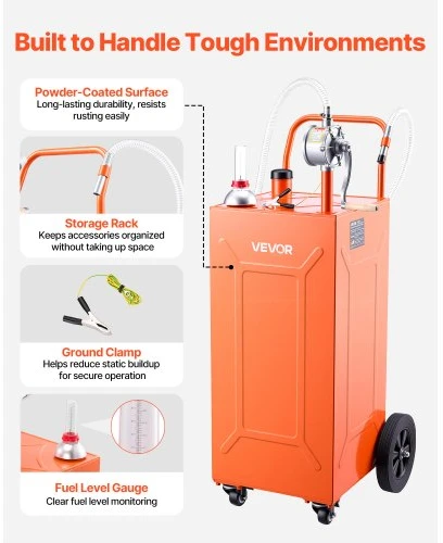 Koduva Kuro vežimėlis VEVOR, 132,5 l, anglinis plienas, oranžinis, su rankiniu siurbliu ir 4 ratukais