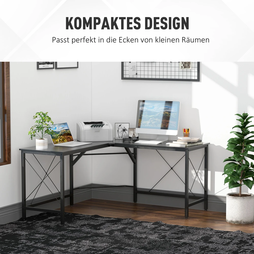 Aosom L formos kampinis rašomasis stalas, MDF, juodas, 150 x 150 x 76 cm