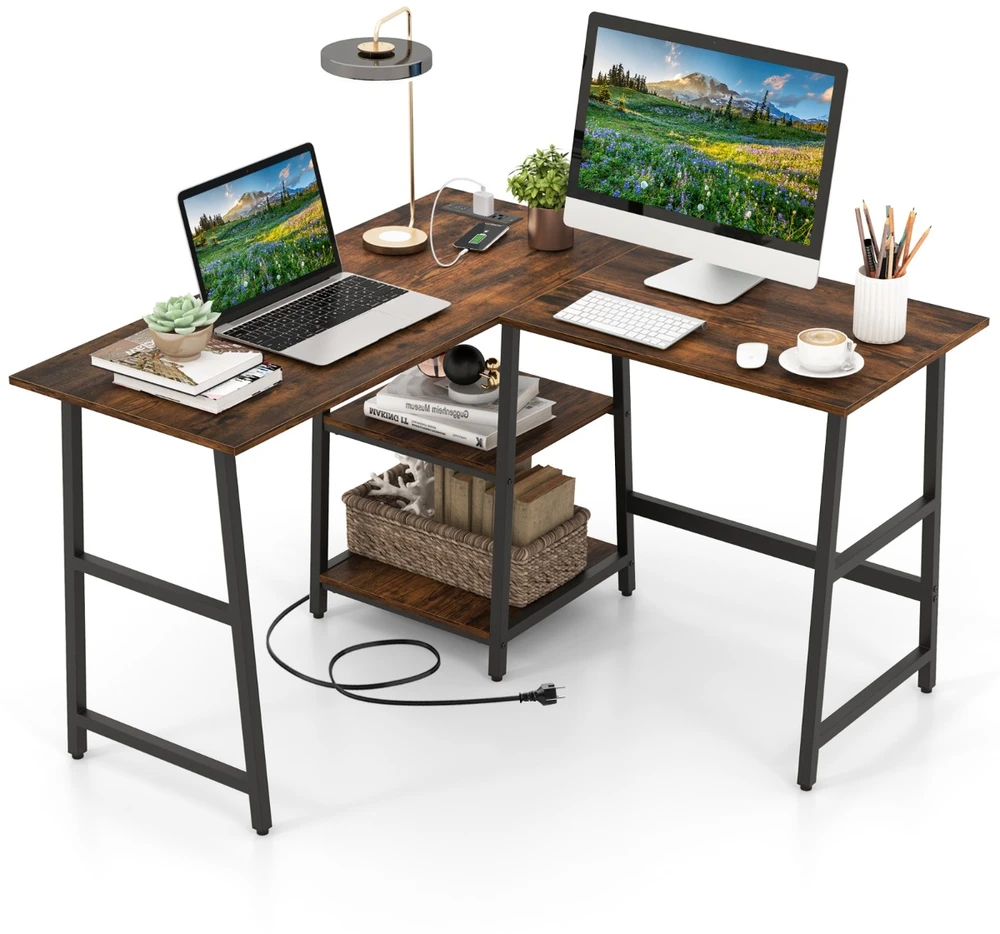 Promotion L formos kampinis stalas su USB ruda