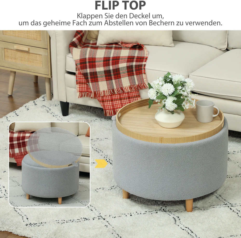 Aosom Laikymo pufas, Teddyfleece, pilkas, 56 x 56 x 42 cm