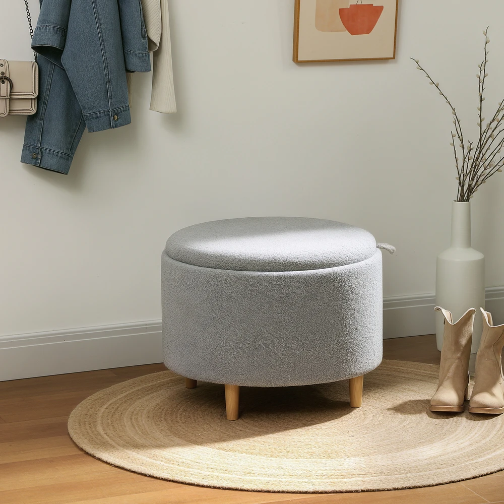 Aosom Laikymo pufas, Teddyfleece, pilkas, 56 x 56 x 42 cm
