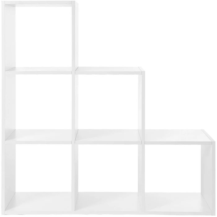 Songmics Laiptų formos knygų lentyna su 6 atvirais skyriais, balta, 97,5 x 97,5 x 29 cm