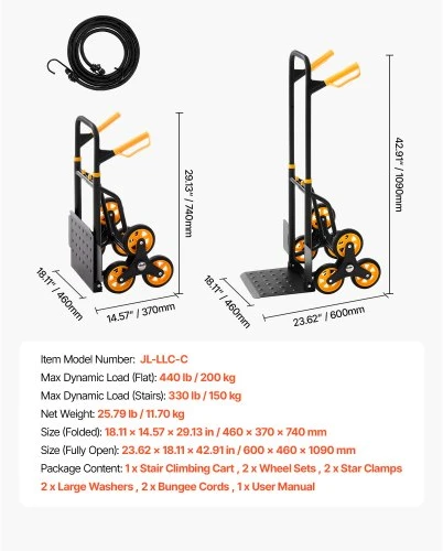 VEVOR Laiptų laipiojimo vežimėlis JL-LLC-C, sulankstomas, 150 kg, 6 ratai