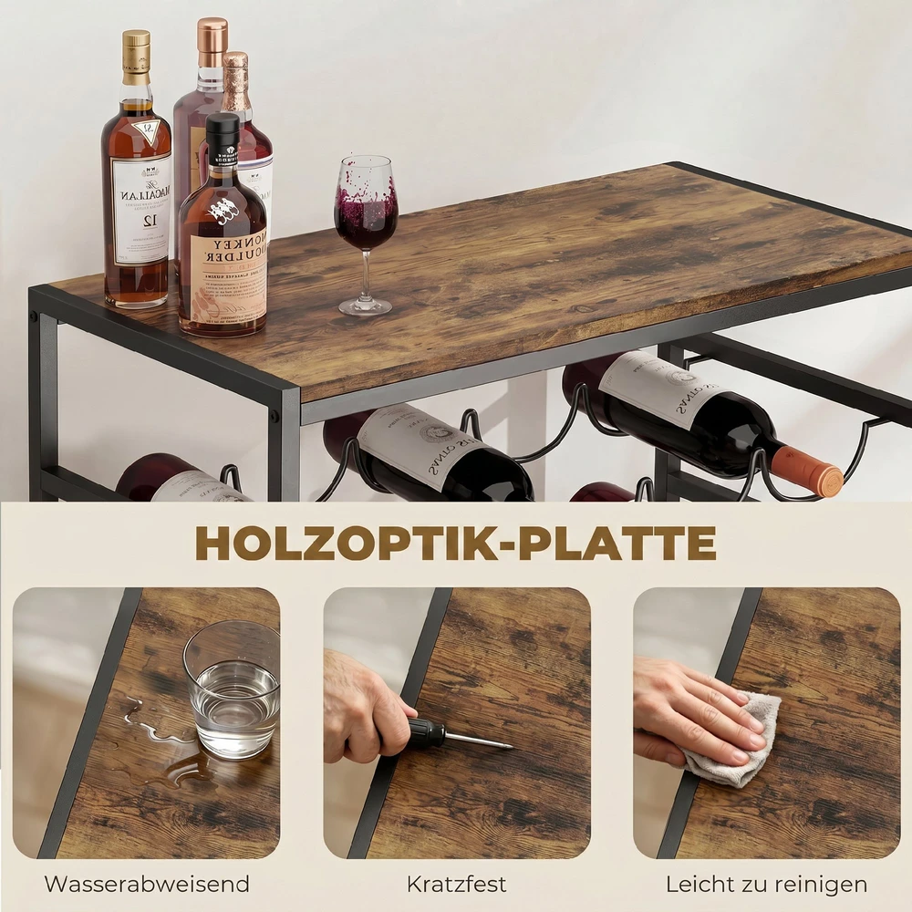 Aosom Laisvai pastatoma vyno lentyna 30 butelių, metalo, 59 x 30 x 88,5 cm, rustikinė ruda