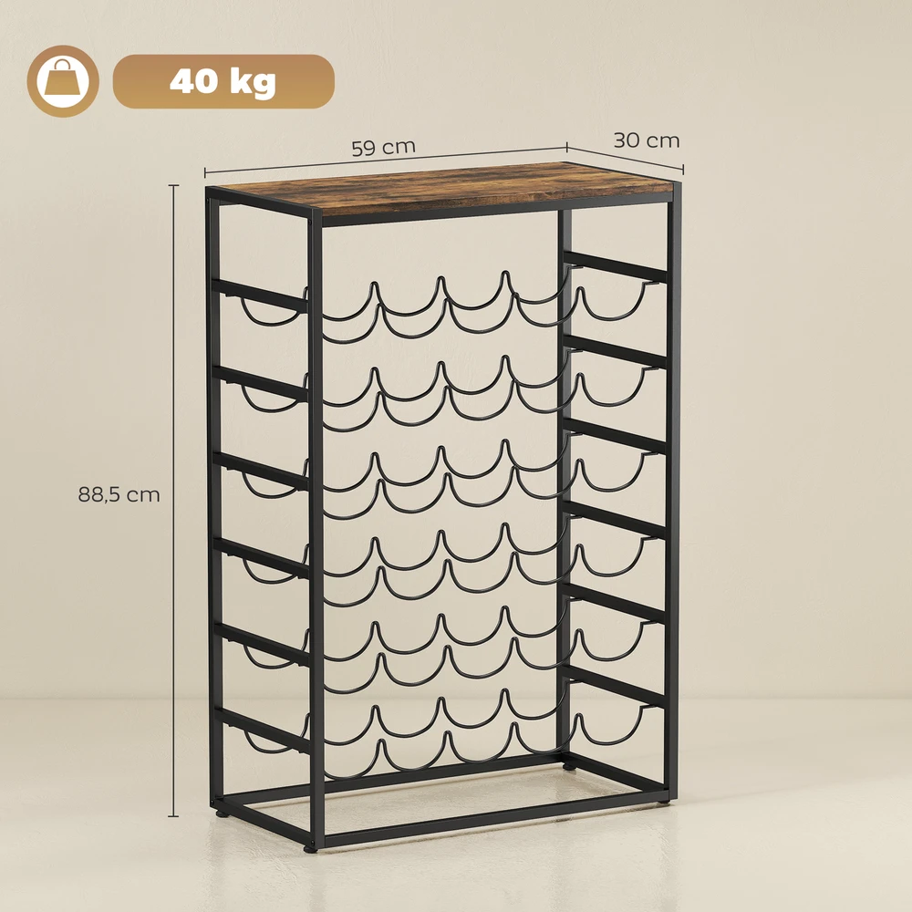 Aosom Laisvai pastatoma vyno lentyna 30 butelių, metalo, 59 x 30 x 88,5 cm, rustikinė ruda