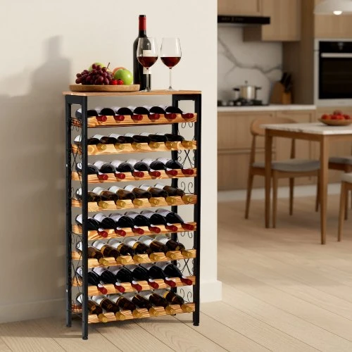 VEVOR Laisvai pastatoma vyno lentyna, 48 buteliams, 8 aukštų, geležis ir pušies mediena, 66 x 24 x 119 cm